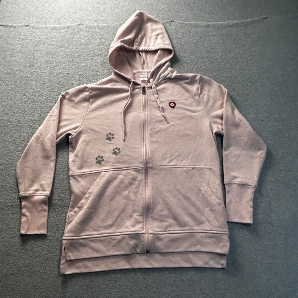 Full Zip Hoodie Sweatshirt Womens Small Pink Paw Print Jacket BOBS from Skechers